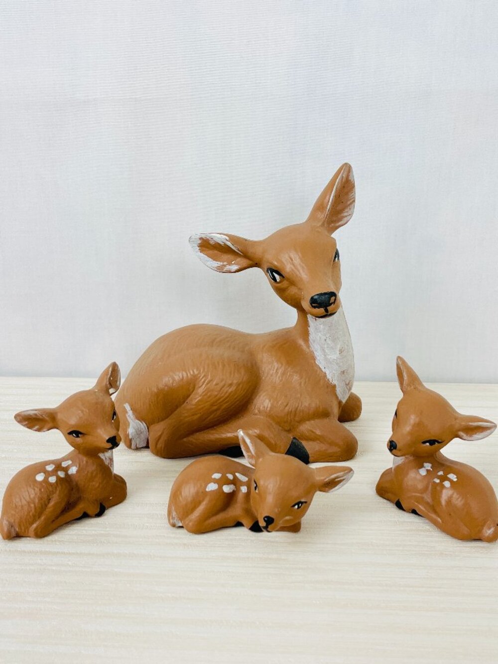 Vintage Matte Ceramic Deer Family Figurine Set - 4 Piece Doe & Fawns